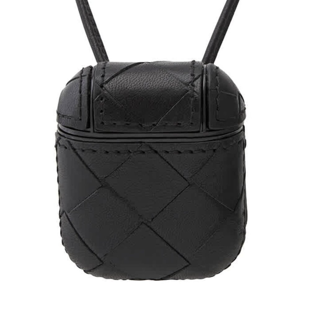 Bottega Veneta DESIGNER Black Leather Woven Intrecciato Airpod Case